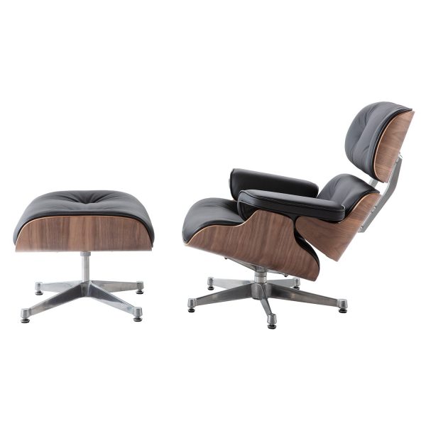 Charles Eames Replica Lounge Chair And Ottoman - Black - Walnut wood - Chrome Base - DECOMICA