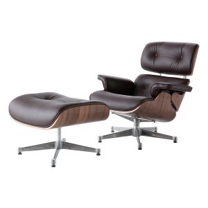 classic Lounge Chair And Ottoman - Brown - Walnut wood - Chrome Base - DECOMICA