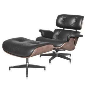 Classic Lounge Chair And Ottoman Replica Black Leather Wallnut Wood - DECOMICA