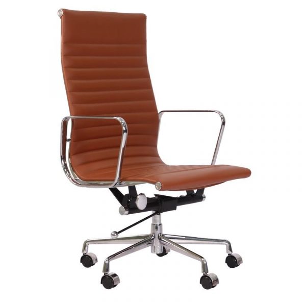 Classic Thin Pad Office Chair Tan Brown Leather - High Back - DECOMICA