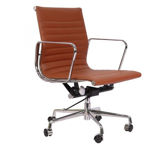 Classic Thin Pad Office Chair Tan Brown Leather - Low back - DECOMICA