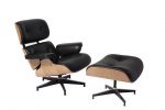 Classic Lounge Chair And Ottoman Replica Black Leather - Ash Wood - DECOMICA