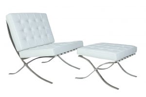 Premium Barcelona Chair and Ottoman White