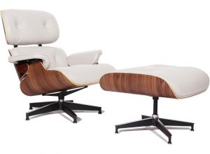 Classic Lounge Chair And Ottoman Replica White Leather & Walnut Wood - DECOMICA