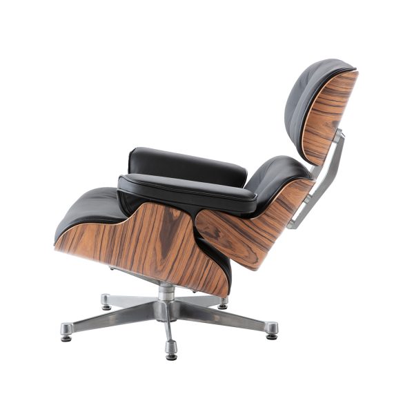 Charles Eames Lounge Chair And Ottoman Replica - Black - Rose Wood - Chrome Base