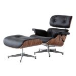 Premium Lounge Chair And Ottoman Replica - Black - Rose Wood - Chrome Base